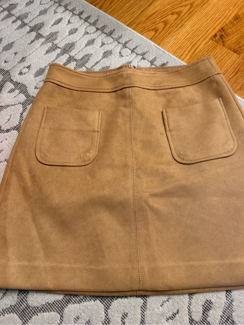 LOFT Camel Suede-Look Mini Skirt with Patch Pockets